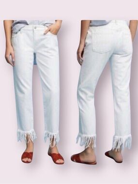 Anthropologie Pilcro Hyphen Straight Leg Fringe Bottom Jeans White Size 25